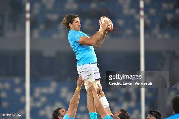 Eric Dosantos of Uruguay wins the ball in lineout during the Autumn International match between Georgia and Uruguay at Dinamo Arena on November 6,...