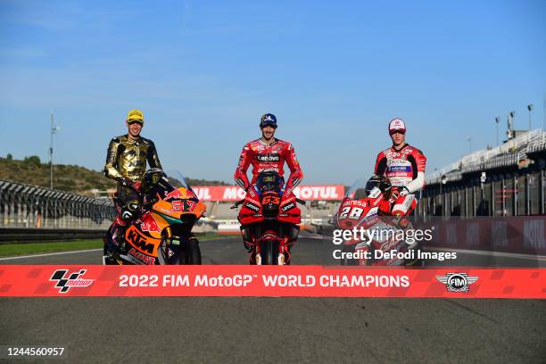 Francesco Bagnaia of Ducati Lenovo Team celebrate winning of World Championship during after race of Gran Premio Motul de la Comunitat Valenciana in...