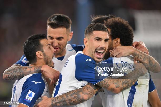 November 6 : Felipe Anderson of SS Lazio celebrate after scores a goal during Italian Serie A soccer match between AS Roma and SS Lazio at Stadio...