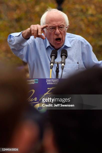 Senator Bernie Sanders speaks during a Our Future is Now tour, which is hoping to register young voters ahead of Election Day, on November 6, 2022 in...