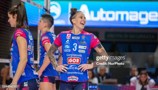 Happines of McKenzie Adams during the Volleyball Italian Serie A1 Women match Igor Gorgonzola Novara vs Volley Bergamo 1991 on November 06, 2022 at...