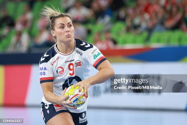 Nora Mork of Norway in acion during EHF European Women's Handball Championship match between Switzerland and Norway at Arena Stozice on November 6,...