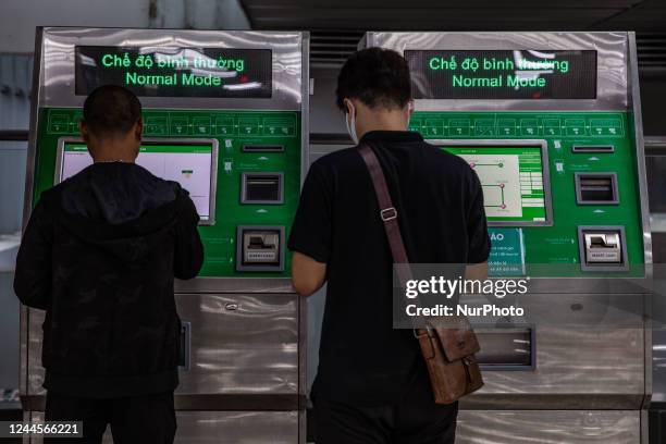 Early evening on the Hanoi Metro in Hanoi, Vietnam, October 26, 2022. The Hanoi Metro is Vietnam's first municipal rapid transit system and opened to...