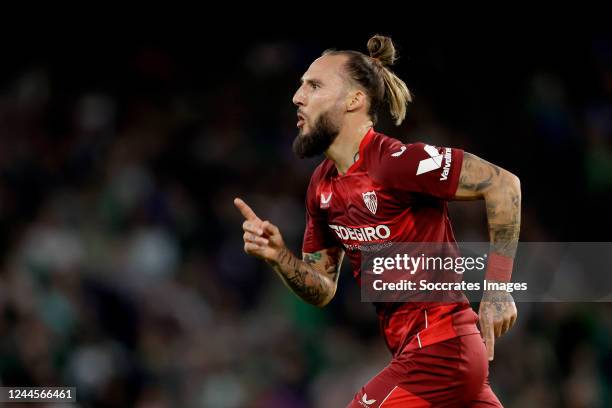 Nemanja Gudelj of Sevilla FC celebrates 1-1 during the La Liga Santander match between Real Betis Sevilla v Sevilla at the Estadio Benito Villamarin...