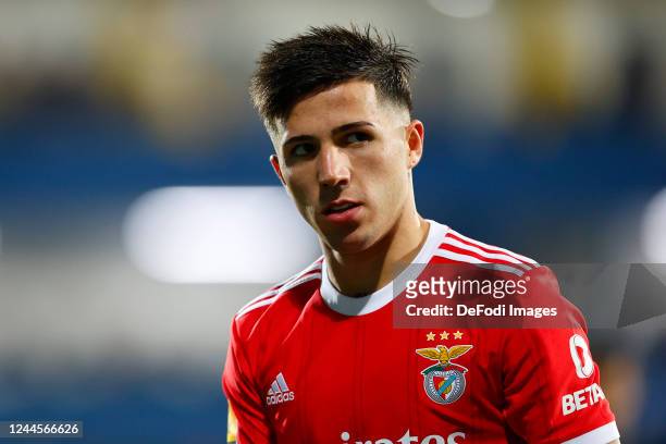 Enzo Fernandez of SL Benfica looks on during the Liga Portugal Bwin match between GD Estoril and SL Benfica at Estadio Antonio Coimbra da Mota on...