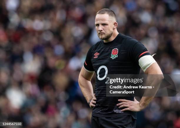 Jonny Hill of England looks on during the Autumn International match between England and Argentina at Twickenham Stadium on November 6, 2022 in...