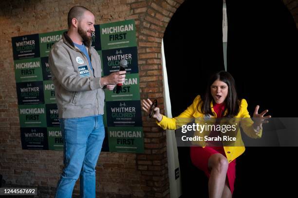 Dem. U.S. Rep. Haley Stevens is introduced to speak before Michigan Governor Gretchen Whitmer at a rally at the Crofoot Ballroom on November 6, 2022...