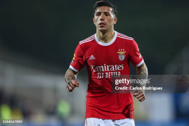 Enzo Fernandez of SL Benfica during the Liga Portugal Bwin match between GD Estoril and SL Benfica at Estadio Antonio Coimbra da Mota on November 6,...