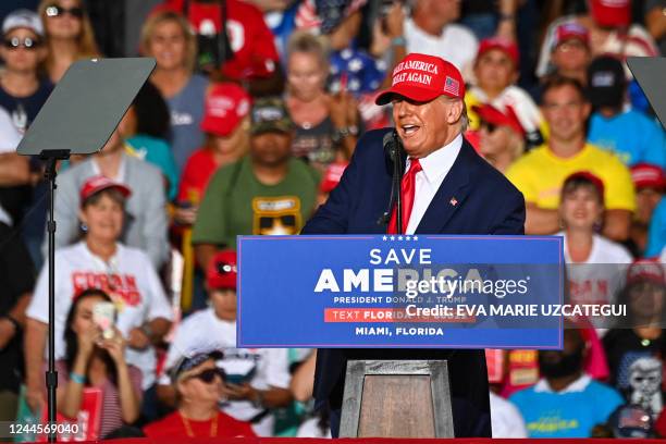 Former US President Donald Trump speaks during a "Save America" rally in support of US Senator Marco Rubio ahead of the midterm elections at...