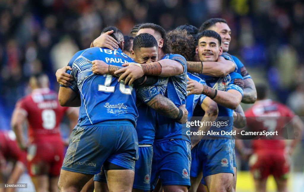 Samoan Islanders Rugby The Samoan team celebrate after the Rugby League World Cup quarter ...