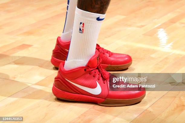 The sneakers worn by John Wall of the LA Clippers before the game against the Utah Jazz on November 6, 2022 at Crypto.com Arena in Los Angeles,...