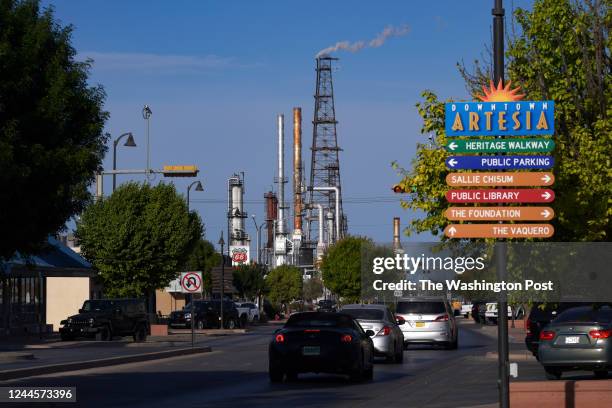 An oil refinery dominates the skyline on May 24, 2022 in Artesia, New Mexico. Revenues from oil and gas are helping to fund education programs in the...