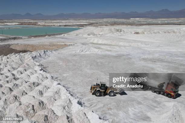 Lithium mining machine moves a salt by-product at the mine in the Atacama Desert in Salar de Atacama, Chili on October 25, 2022. The Chemical and...