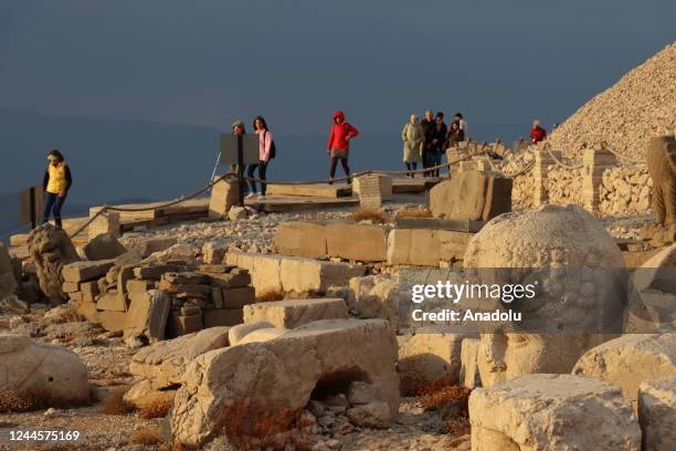 View of visitors from Mount Nemrut a UNESCO World Heritage site in Adiyaman, Turkiye on October 13, 2022.