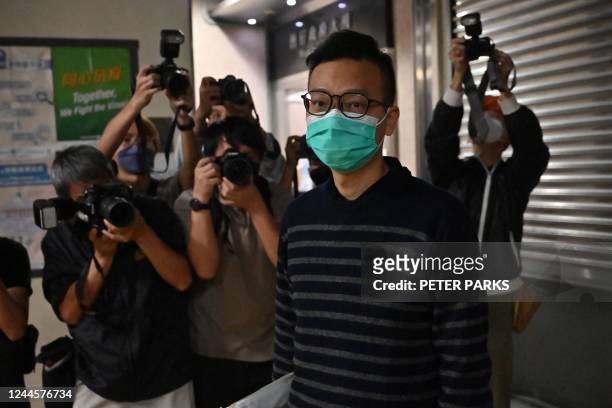 Patrick Lam, former acting chief editor of defunct Hong Kong outlet Stand News, leaves the District Court after he was granted bail in Hong Kong on...