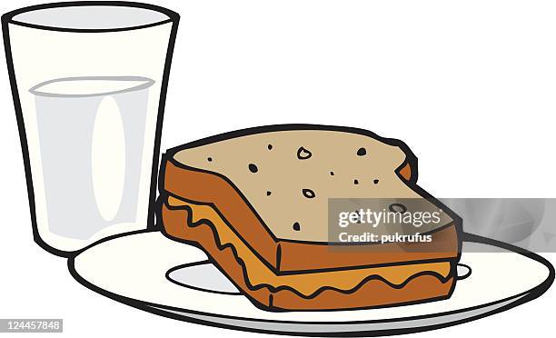 peantu butter sandwich and milk - peanut butter stock illustrations