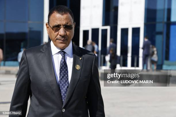 Niger President Mohamed Bazoum arrives at the Sharm El Sheikh International Convention Centre, in Egypt's Red Sea resort of the same name, on...