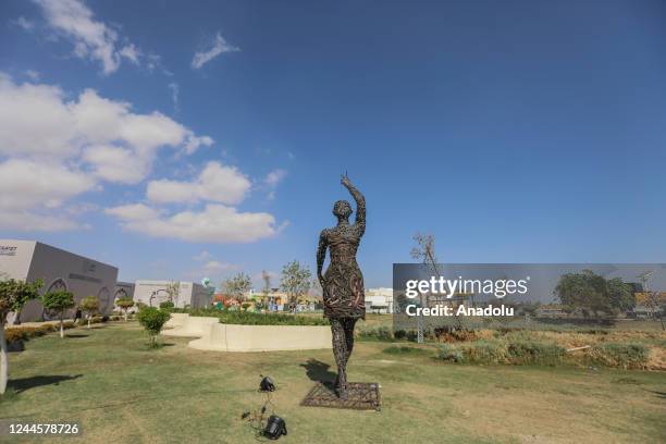 Statue made of recycled bicycle tires is seen at the 27th session of the Conference of the Parties to the United Nations Framework Convention of...