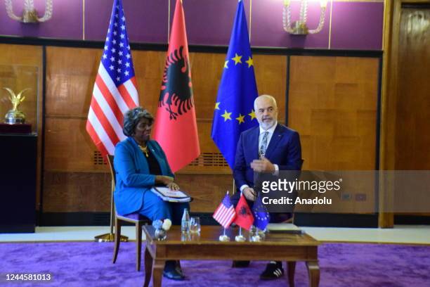 Ambassador to UN Linda Thomas-Greenfield meets with Albanian Prime Minister Edi Rama in Tirana, Albania on November 07, 2022.