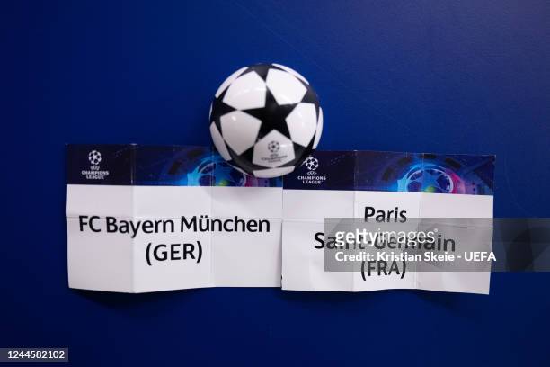 Detailed view of the cards of FC Bayern München and Paris Saint-Germain, the UEFA Champions League Round of 16 match, during the UEFA Champions...