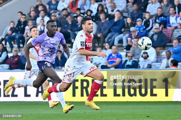 Kevin KEBEN - 31 Kevin VOLLAND during the Ligue 1 Uber Eats match between Toulouse FC and AS Monaco at Stadium Municipal on November 6, 2022 in...