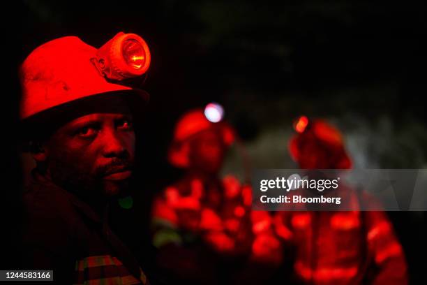 Workers underground in the Henderson shaft at the Mufulira mine, operated by Mopani Copper Mines Plc, in Mufulira, Zambia, on Friday, May 6, 2022. A...