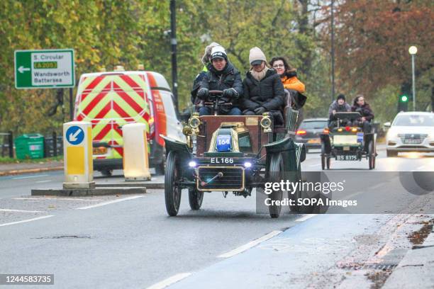 De Dion Bouton veteran car seen at Clapham Common participates in the 2022 edition of the Veteran Car Run. More than 350 veteran cars took part in...