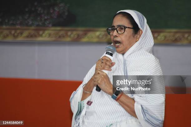 West Bengal State Chief Minister Mamata Banerjee addresses at a ceremony organised on the ocession of the 553rd birth anniversary of Guru Nanak Dev...