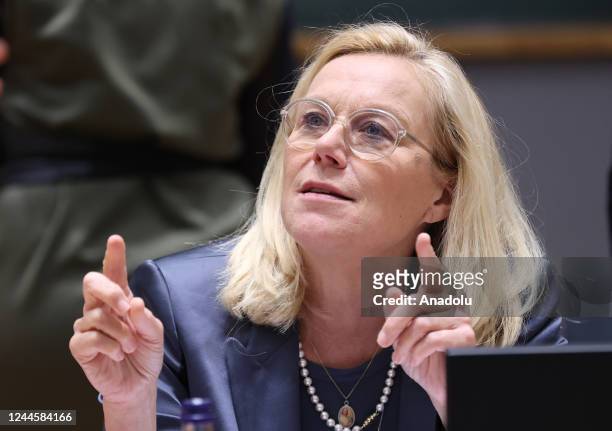 Dutch Finance Minister Sigrid Kaag attend Eurogroup Finance Ministers meeting in Brussels, Belgium on November 07, 2022.