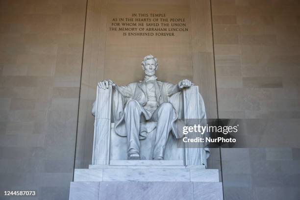 Statue of Abraham Lincoln is seen at the Lincoln Memorial in Washington, D.C., United States on October 20, 2022.