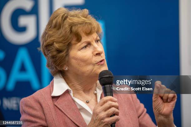 Sen. Jeanne Shaheen speaks during an election eve campaign event on November 07, 2022 in Manchester, New Hampshire. Shaheen is campaigning with...