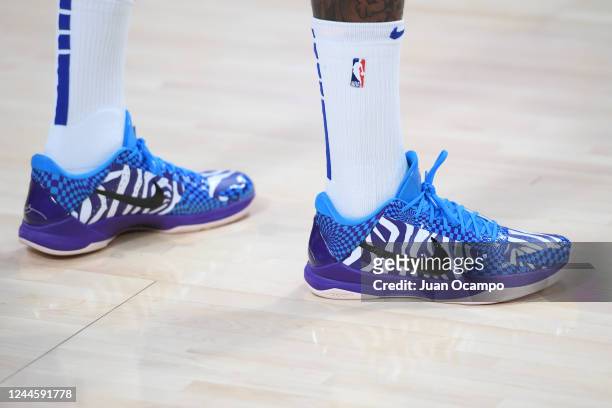 The sneakers worn by John Wall of the LA Clippers before the game against the Los Angeles Lakers on October 20, 2022 at Crypto.com Arena in Los...