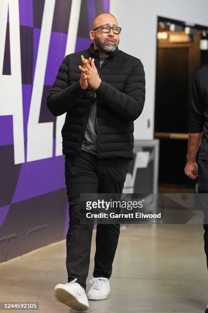 David Fizzle of the Los Angeles Lakers arrives before the game against the Utah Jazz on November 7, 2022 at Vivint SmartHome Arena in Salt Lake City,...