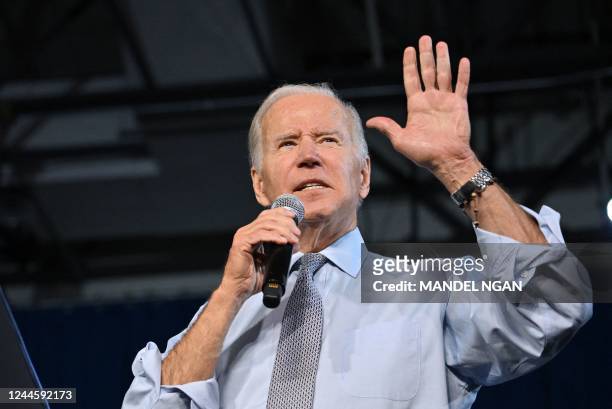 President Joe Biden speaks during a rally for gubernatorial candidate Wes Moore and the Democratic Party on the eve of the US midterm elections, at...