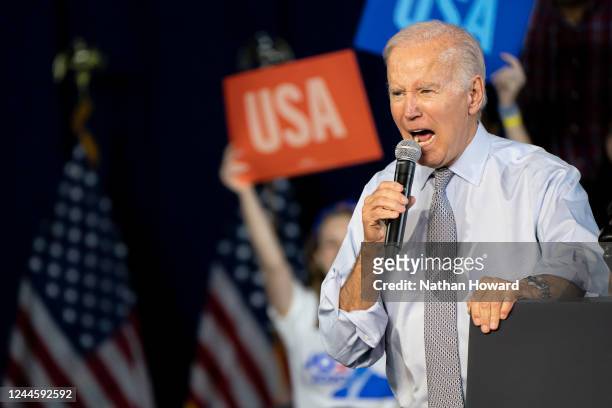 President Joe Biden speaks during a campaign rally for Democratic gubernatorial candidate Wes Moore at Bowie State University on November 7, 2022 in...