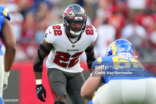 Tampa Bay Buccaneers Safety Keanu Neal looks into the offensive backfield during the regular season game between the Los Angeles Rams and the Tampa...