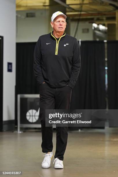 Danny Ainge of the Utah Jazz arrives to the game against the Los Angeles Lakers on November 7, 2022 at Vivint SmartHome Arena in Salt Lake City,...