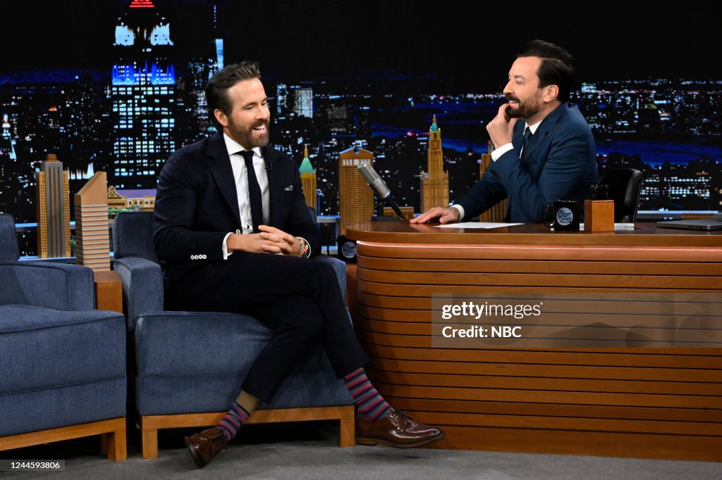 Fallon Reedy Actor Ryan Reynolds during an interview with host Jimmy Fallon on ...