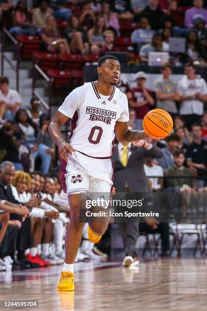 Mississippi State Bulldogs forward D.J. Jeffries brings the ball up the court during the game between the Mississippi State Bulldogs and the Texas...