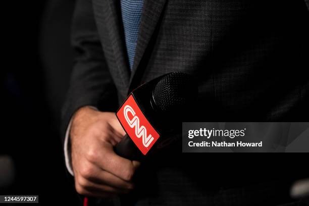 Journalist with CNN reports from a campaign rally for Democratic gubernatorial candidate Wes Moore at Bowie State University on November 7, 2022 in...