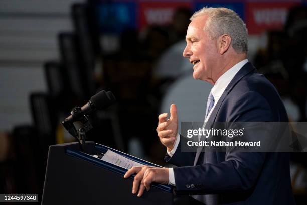 Sen. Chris Van Hollen speaks at a campaign rally for Democratic gubernatorial candidate Wes Moore at Bowie State University on November 7, 2022 in...