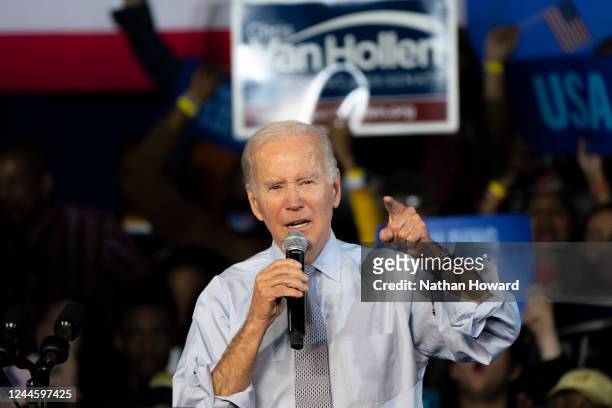 President Joe Biden speaks at a campaign rally for Democratic gubernatorial candidate Wes Moore at Bowie State University on November 7, 2022 in...