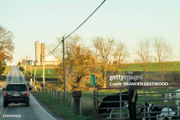 Farmland in Lancaster County, Pennsylvania near the town of Bird-in-Hand on November 7, 2022 on the eve of the US midterm elections. - The county,...