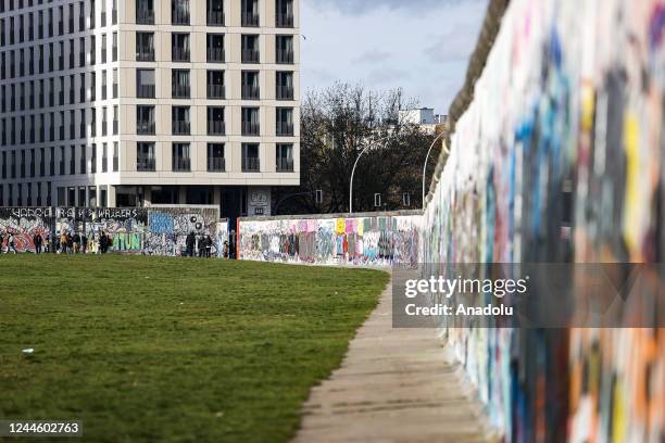 View of Berlin Wall remains, now graffitied, in Berlin, Germany on November 7, 2022. The remains of the wall that once split through Berlin are...