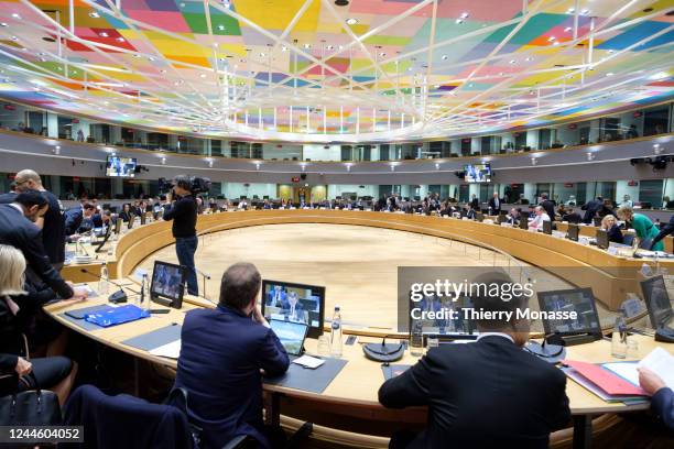 Finance Ministers attends an EU Ecofin Ministers meeting in the Europa, the EU Council headquarter on November 8, 2022 in Brussels, Belgium. The...