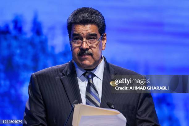 Venezuela's President Nicolas Maduro delivers a speech at the leaders summit of the COP27 climate conference at the Sharm el-Sheikh International...