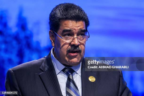 Venezuela's President Nicolas Maduro delivers a speech at the leaders summit of the COP27 climate conference at the Sharm el-Sheikh International...