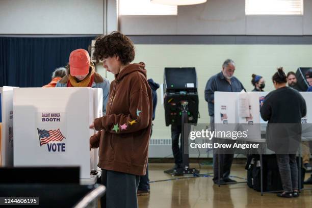 People vote at a polling location at Indianola Church of Christ on Election Day on November 8, 2022 in Columbus, Ohio. Republican candidate for U.S....