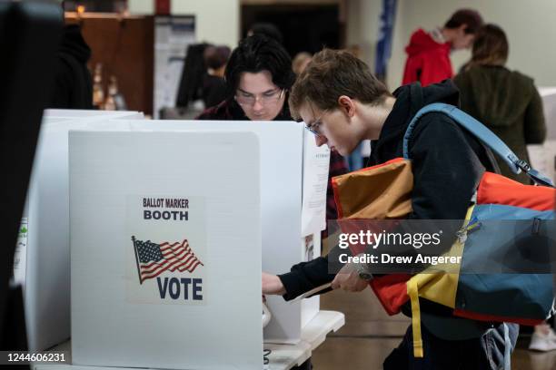 People vote at a polling location at Indianola Church of Christ on Election Day on November 8, 2022 in Columbus, Ohio. Republican candidate for U.S....