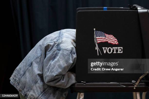 People vote at a polling location at Indianola Church of Christ on Election Day on November 8, 2022 in Columbus, Ohio. Republican candidate for U.S....